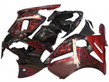 Billigste Kawasaki ZX12R Motorrad Verkleidung 2000-2001 - Glanzendes Schwarz Rot Flamme