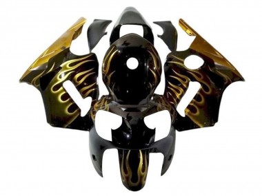Billigste Kawasaki ZX12R Motorrad Verkleidung 2002-2006 - Glanzendes Schwarz Gold Flamme
