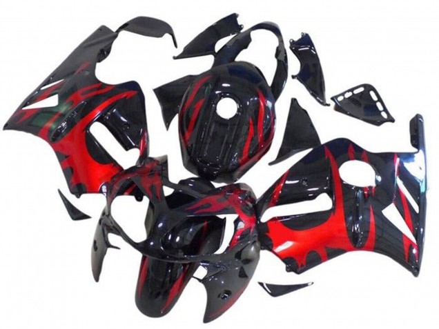 Billigste Kawasaki ZX12R Motorrad Verkleidung 2002-2006 - Glanzendes Schwarz Rot Tribal