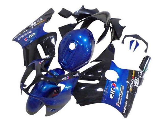 Billigste Kawasaki ZX12R Motorrad Verkleidung 2002-2006 - Blau Glanzendes Schwarz Elf Bridgestone