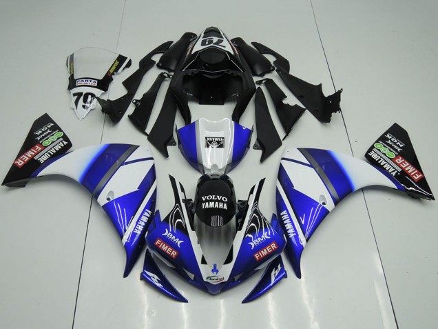 Billigste Yamaha YZF R1 Motorrad Verkleidung 2012-2014 - Weiss Blau Glanzendes Schwarz Volvo Fimer Yamalube