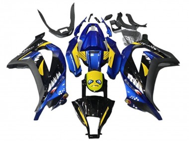 Billigste Kawasaki EX300 Motorrad Verkleidung 2013-2024 - Blau Gelb Schwarz Hai