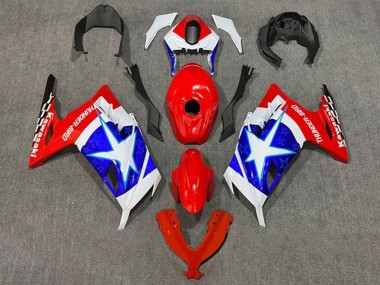 Billigste Kawasaki EX300 Motorrad Verkleidung 2013-2024 - Weiss Rot Blau Stern Captain America