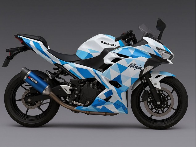 Billigste Kawasaki Ninja 500 EX500R Motorrad Verkleidung 2024-2025 - Weiss Blau Geometric