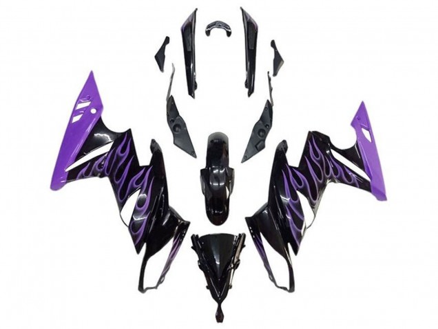 Billigste Kawasaki Ninja 650 EX650 Motorrad Verkleidung 2009-2011 - Glanzendes Schwarz Lila Flamme