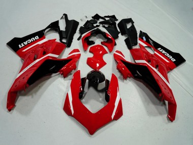 Billigste Ducati Panigale V4 V4S Motorrad Verkleidung 2020-2021 - Rot Weiss Glanzendes Schwarz Streifen