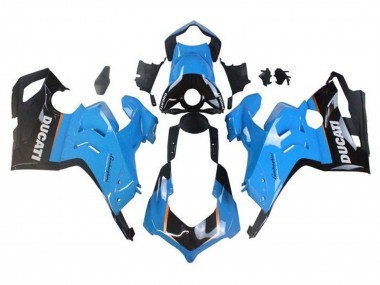 Billigste Ducati Panigale V4 V4S Motorrad Verkleidung 2020-2021 - Hellblau Orange Glanzendes Schwarz