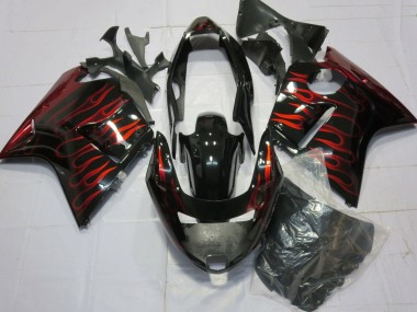 Billigste Honda CBR1100XX Blackbird Motorrad Verkleidung 1996-2007 - Glanzendes Schwarz Rot Flamme