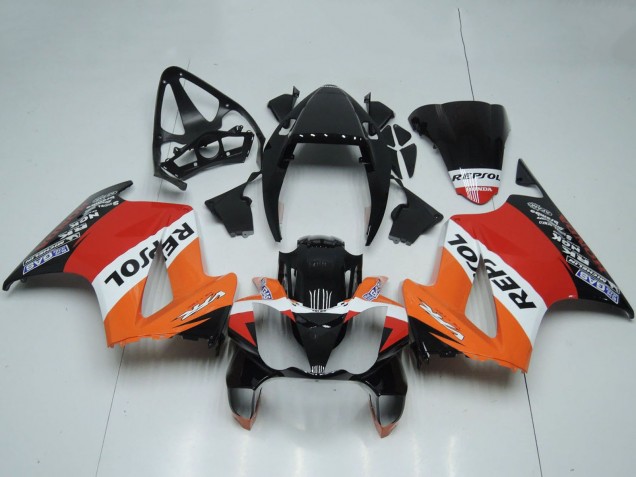 Billigste Honda VFR 800 Motorrad Verkleidung 2002-2013 - Orange Weiss Rot Glanzendes Schwarz Repsol