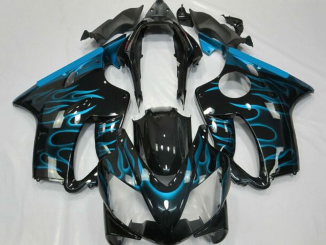 Billigste Honda CBR600 F4i Motorrad Verkleidung 2001-2003 - Glanzendes Schwarz Hellblau Flamme