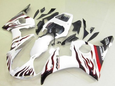 Billigste Yamaha YZF R6 Motorrad Verkleidung 2003-2004 - Weiss Rot Schwarz Flamme Michelin