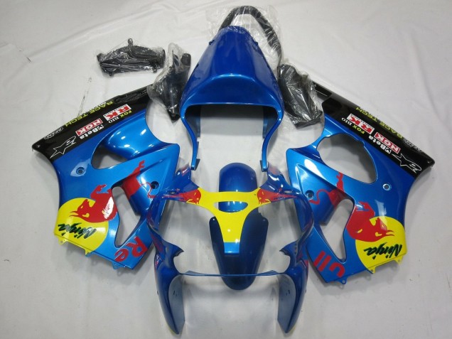 Billigste Kawasaki ZX6R Motorrad Verkleidung 2000-2002 - Blau Gelb Schwarz Red Bull