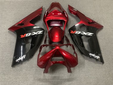 Billigste Kawasaki ZX6R Motorrad Verkleidung 2003-2004 - Rot Glanzendes Schwarz Weiss Ninja