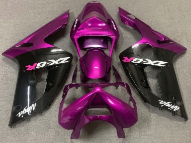 Billigste Kawasaki ZX6R Motorrad Verkleidung 2003-2004 - Lila Glanzendes Schwarz
