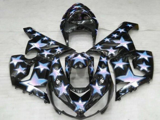 Billigste Kawasaki ZX6R Motorrad Verkleidung 2005-2006 - Schwarz Blau Weiss Stern