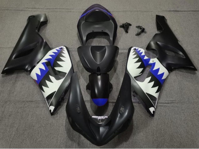 Billigste Kawasaki ZX6R Motorrad Verkleidung 2005-2006 - Matt Schwarz Weiss Blau Hai