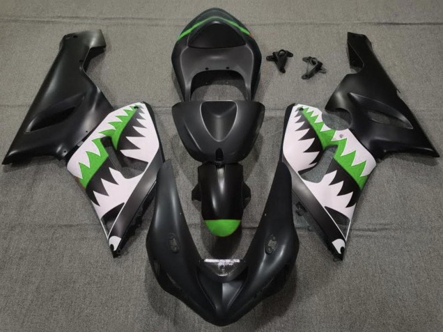 Billigste Kawasaki ZX6R Motorrad Verkleidung 2005-2006 - Matt Schwarz Weiss Grun Hai
