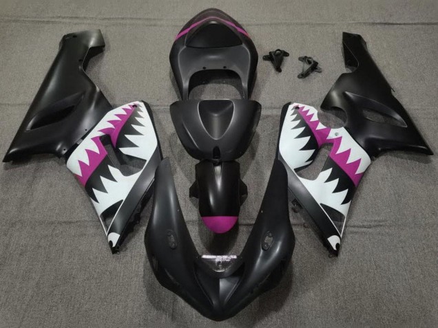 Billigste Kawasaki ZX6R Motorrad Verkleidung 2005-2006 - Matt Schwarz Weiss Rosa Hai
