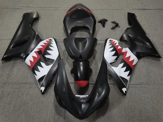 Billigste Kawasaki ZX6R Motorrad Verkleidung 2005-2006 - Matt Schwarz Weiss Rot Hai