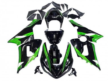 Billigste Kawasaki ZX6R Motorrad Verkleidung 2005-2006 - Grun Glanzendes Schwarz Monster Streifen