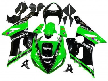 Billigste Kawasaki ZX6R Motorrad Verkleidung 2005-2006 - Glanzendes Schwarz Grun Weiss Elf Touch4 Bridgestone
