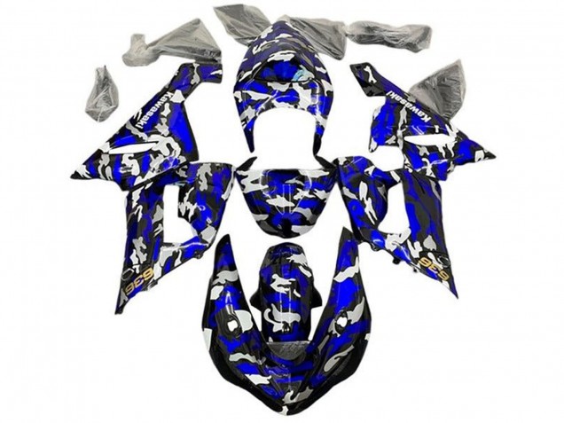 Billigste Kawasaki ZX6R Motorrad Verkleidung 2005-2006 - Blau Camouflage
