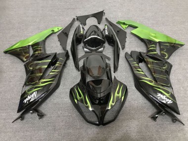Billigste Kawasaki ZX6R Motorrad Verkleidung 2007-2008 - Schwarz Hellgrun Flamme