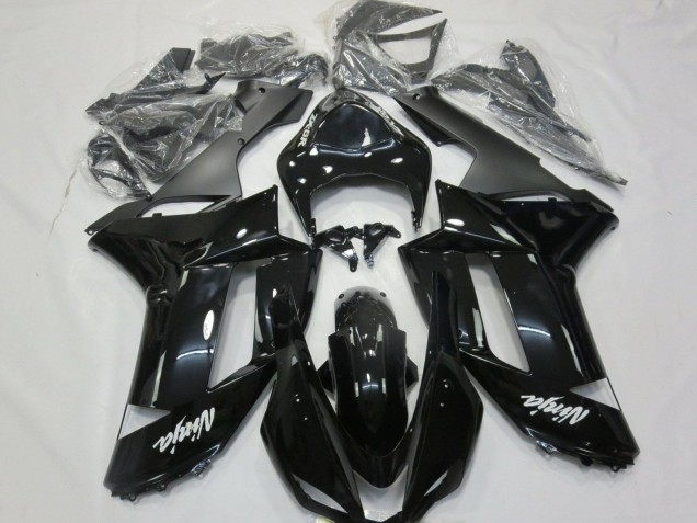 Billigste Kawasaki ZX6R Motorrad Verkleidung 2007-2008 - Glanzendes Schwarz Matt Schwarz Weiss Aufkleber