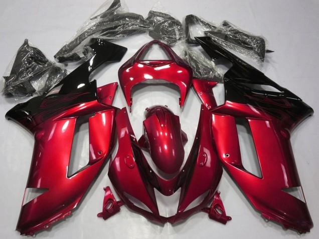 Billigste Kawasaki ZX6R Motorrad Verkleidung 2007-2008 - Bonbon Rot Schwarz