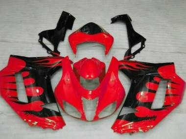 Billigste Kawasaki ZX6R Motorrad Verkleidung 2007-2008 - Rot Schwarz Flamme