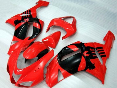 Billigste Kawasaki ZX6R Motorrad Verkleidung 2007-2008 - Rot Schwarz Schadel
