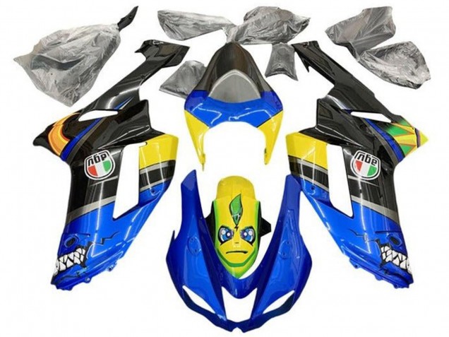 Billigste Kawasaki ZX6R Motorrad Verkleidung 2007-2008 - Blau Schwarz Gelb Hai