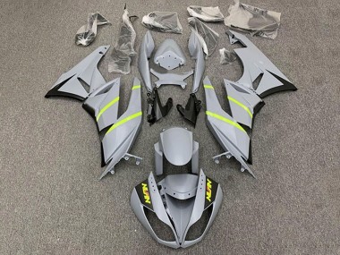 Billigste Kawasaki ZX6R Motorrad Verkleidung 2009-2012 - Grau Gelb Streifen