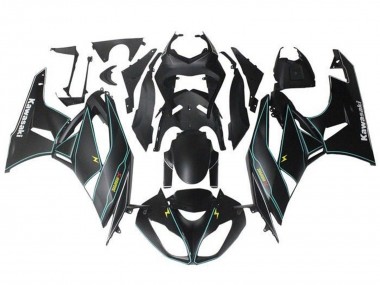 Billigste Kawasaki ZX6R Motorrad Verkleidung 2009-2012 - Matt Schwarz Blau Gelb Streifen