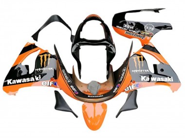 Billigste Kawasaki ZX6R Motorrad Verkleidung 2009-2012 - Orange Glanzendes Schwarz Elf Monster