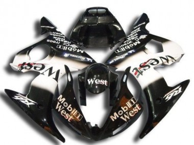 Billigste Yamaha YZF R6 Motorrad Verkleidung 2003-2004 - Glanzendes Schwarz Weiss Mobil West Michelin