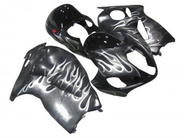 Billigste Suzuki GSXR 1300 Hayabusa Motorrad Verkleidung 1996-2007 - Grau Schwarz Weiss Flamme