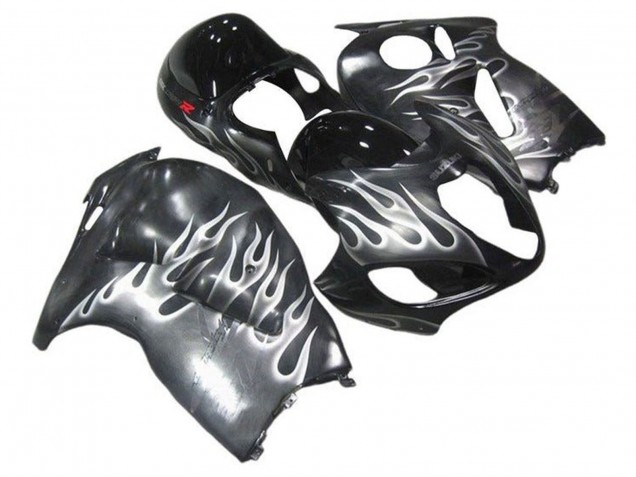 Billigste Suzuki GSXR 1300 Hayabusa Motorrad Verkleidung 1996-2007 - Grau Schwarz Weiss Flamme