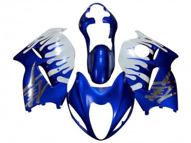 Billigste Suzuki GSXR 1300 Hayabusa Motorrad Verkleidung 1996-2007 - Weiss Blau Chrome Flamme