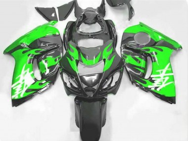 Billigste Suzuki GSXR 1300 Hayabusa Motorrad Verkleidung 2008-2020 - Schwarz Grun Flamme