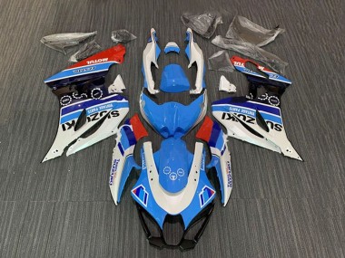 Billigste Suzuki GSXR1000 Motorrad Verkleidung 2017-2024 - Weiss Blau Streifen Rot Motul