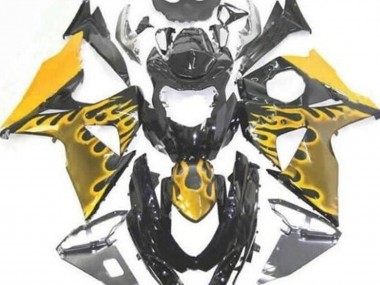 Billigste Suzuki GSXR 1000 Motorrad Verkleidung 2009-2016 - Glanzendes Schwarz Gelb Flamme