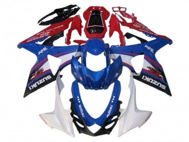 Billigste Suzuki GSXR 1000 Motorrad Verkleidung 2009-2016 - Blau Weiss Rot Schwarz Streifen