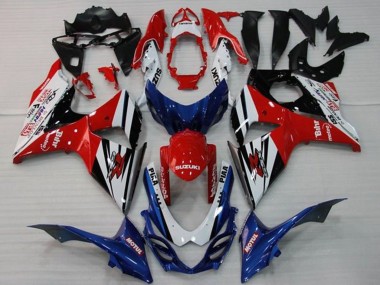 Billigste Suzuki GSXR 1000 Motorrad Verkleidung 2009-2016 - Weiss Rot Blau Schwarz Streifen