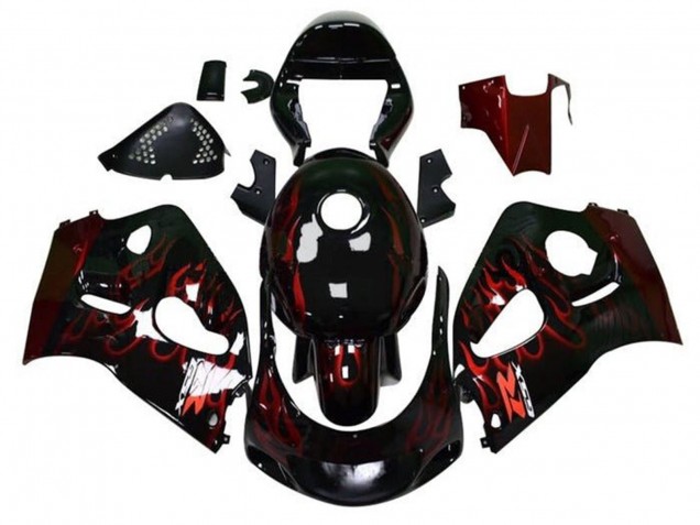 Billigste Suzuki GSXR 600 / GSXR 750 Motorrad Verkleidung 1996-2000 - Schwarz Rot Flamme
