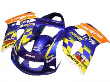 Billigste Suzuki GSXR 600 / GSXR 750 Motorrad Verkleidung 1996-2000 - Blau Orange Gelb Telefumica MoviStar