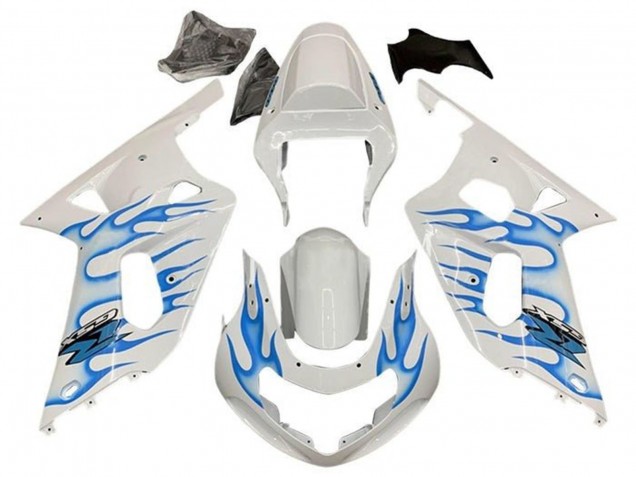Billigste Suzuki GSXR 600 / GSXR 750 Motorrad Verkleidung 2001-2003 - Weiss Blau Flamme