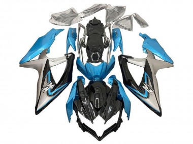 Billigste Suzuki GSXR 600 / GSXR 750 Motorrad Verkleidung 2008-2010 - Hellblau Silber Glanzendes Schwarz