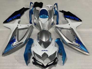 Billigste Suzuki GSXR 600 / GSXR 750 Motorrad Verkleidung 2008-2010 - Weiss Silber Hellblau Schwarz