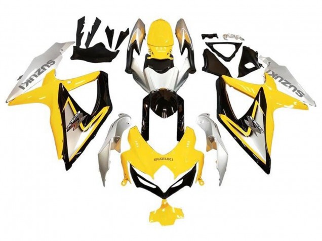 Billigste Suzuki GSXR 600 / GSXR 750 Motorrad Verkleidung 2008-2010 - Silber Gelb Glanzendes Schwarz